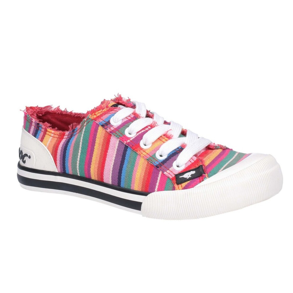 (4 UK, Red/Multi) Rocket Dog Womens/Ladies Jazzin Eden Stripe Lace Up Canvas Trainer