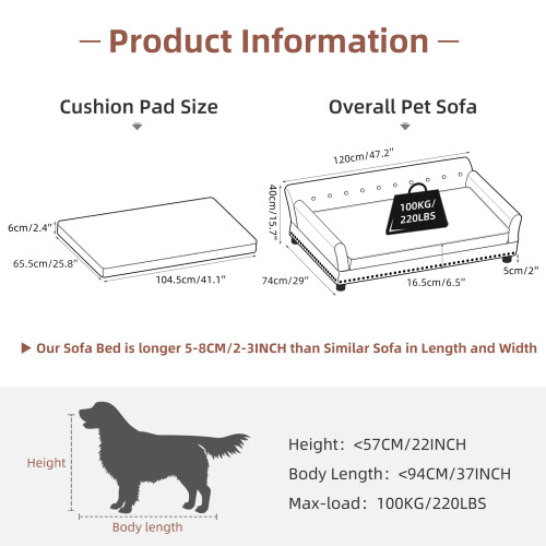 Luxury Leather Dog Sofa Elevated Pet Bed XL(120x78x40cm) 2