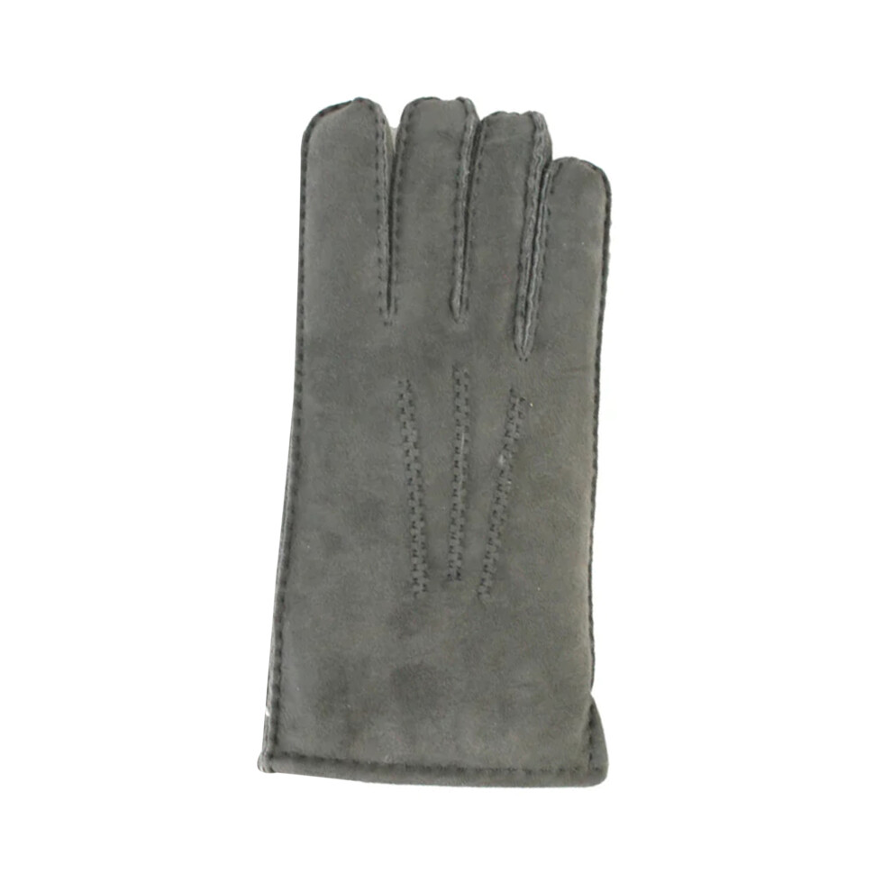 (L, Grey) Eastern Counties Leather Mens 3 Point Stitch Sheepskin Gloves