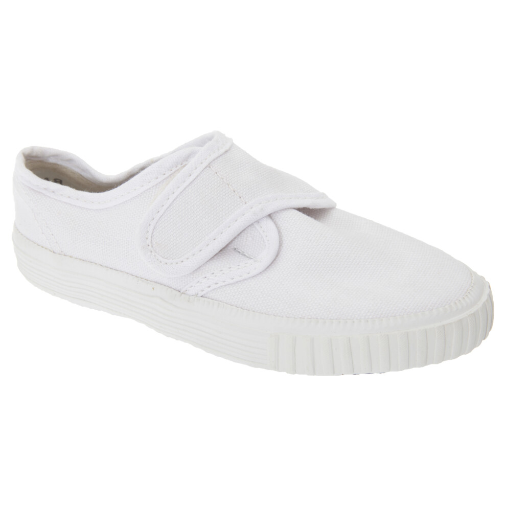 (12 UK Junior, White) Dek Kids Unisex Junior Touch Fastening White Canvas Plimsolls