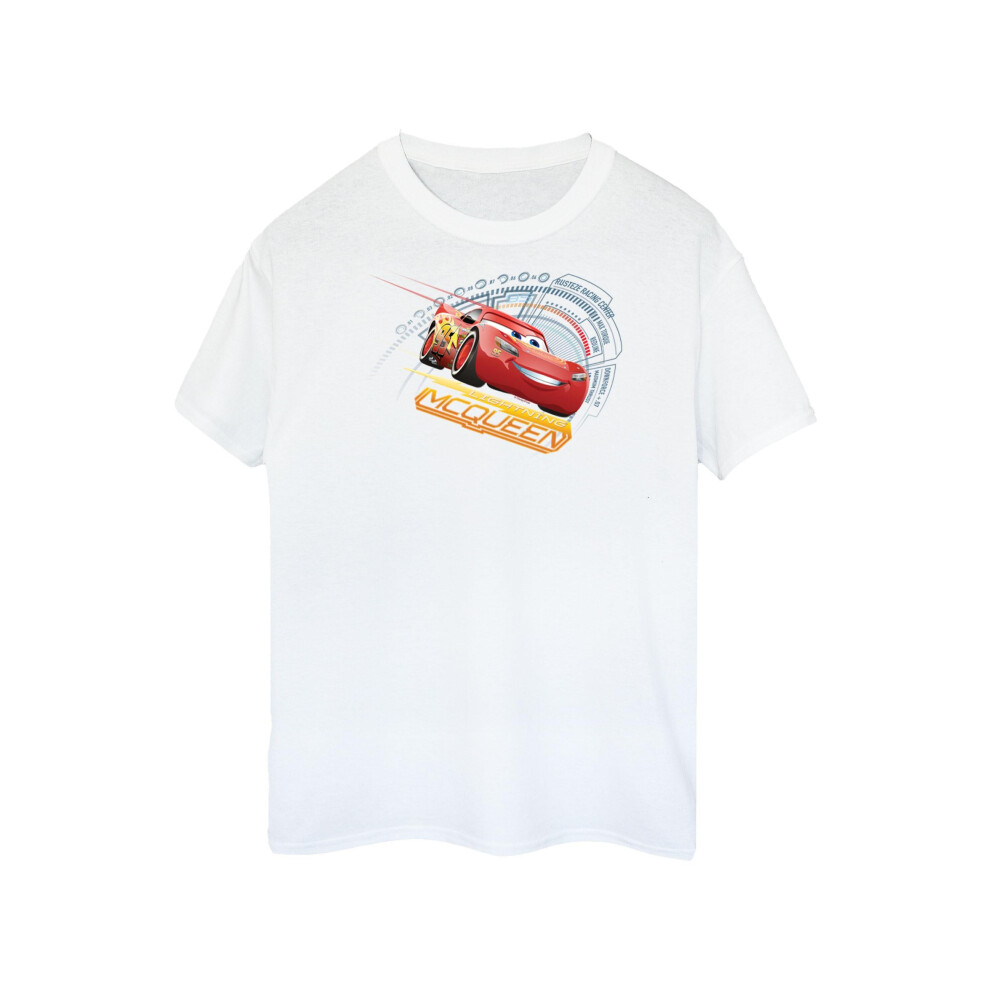 (L, White) Cars Mens Lightning McQueen Cotton T-Shirt