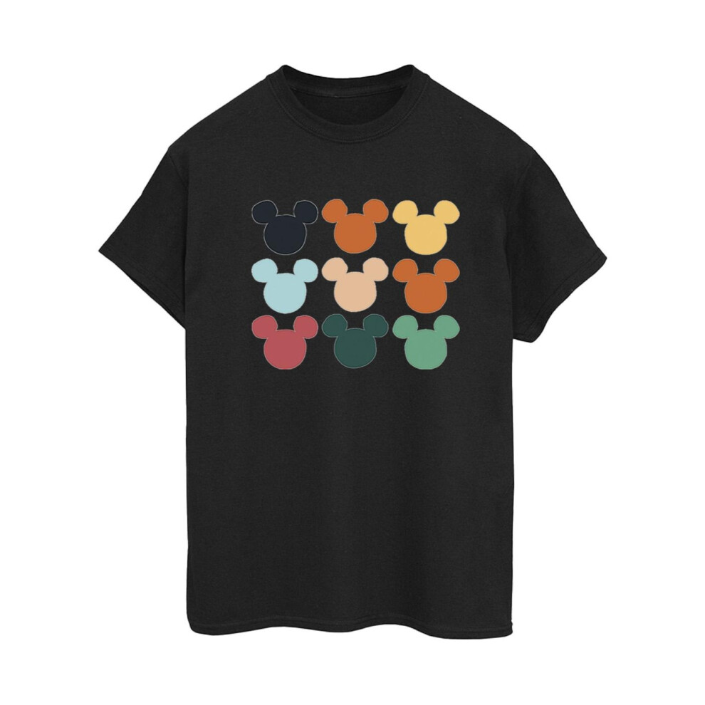 (XL, Black) Disney Womens/Ladies Mickey Mouse Heads Square Cotton Boyfriend T-Shirt