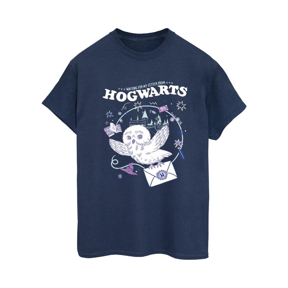 (L, Navy Blue) Harry Potter Womens/Ladies Owl Letter From Hogwarts Cotton Boyfriend T-Shirt