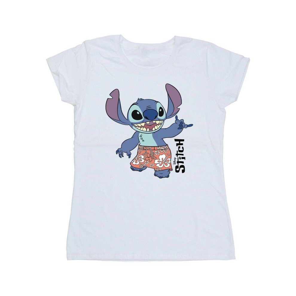 (S, White) Disney Womens/Ladies Lilo & Stitch Bermuda Shorts Cotton T-Shirt