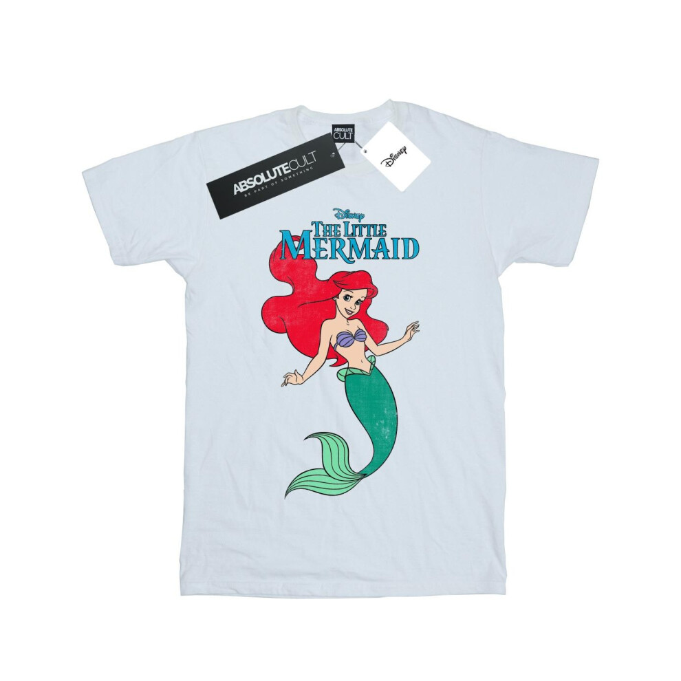 (XL, White) Disney Womens/Ladies The Little Mermaid Line Ariel Cotton Boyfriend T-Shirt