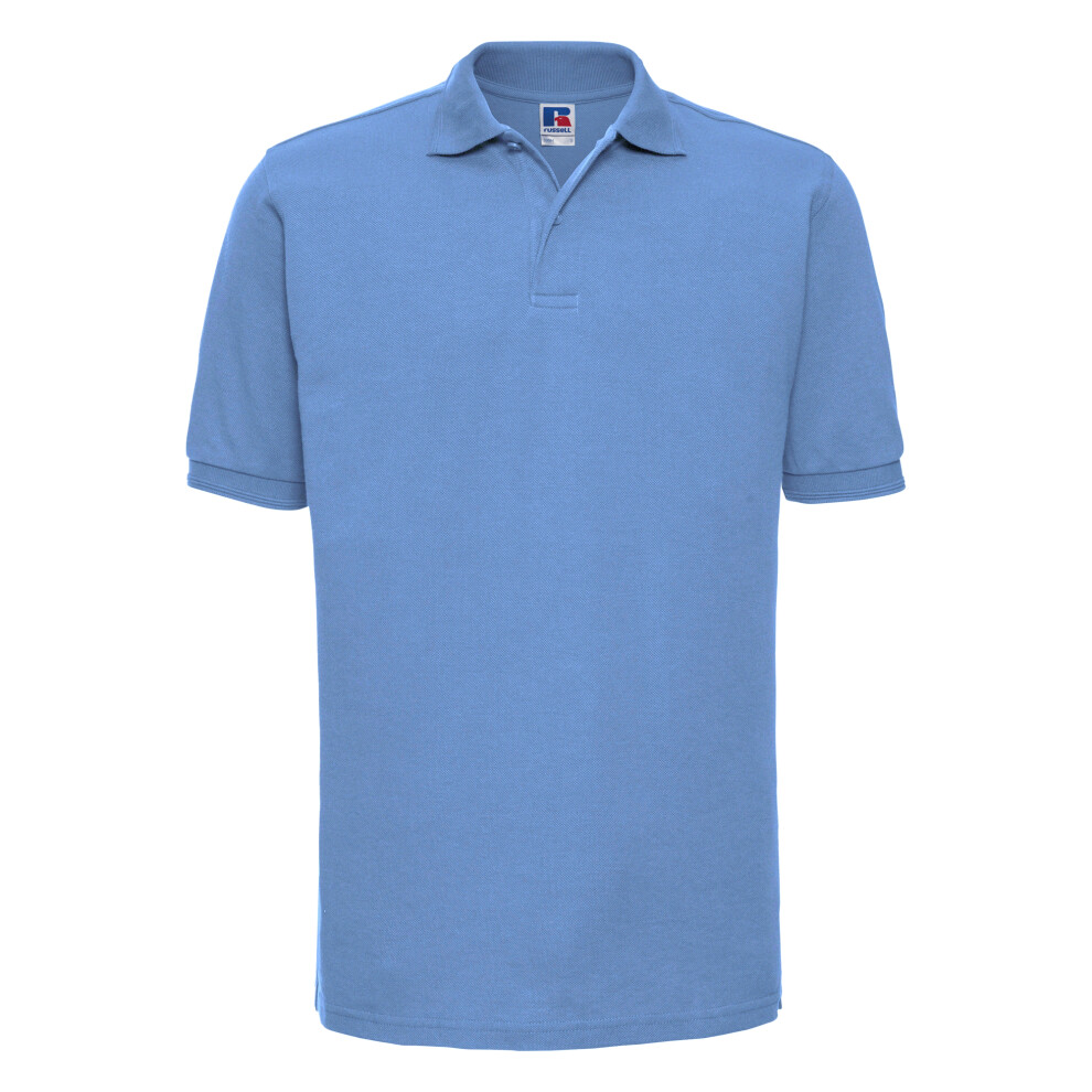 (XL, Sky Blue) Russell Mens Ripple Collar & Cuff Short Sleeve Polo Shirt