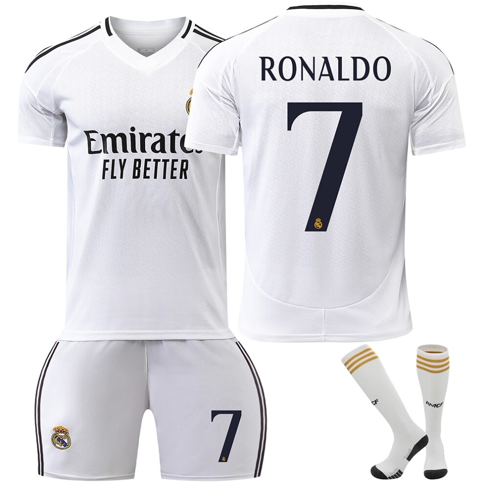 (22) 24-25 Real Madrid Home Soccer Jersey Set No.7 RONALDO Training Suit Football Kit Uniform With Socks for Adult Kids 