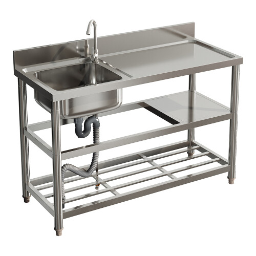 Living And Home Stainless Steel One Compartment Sink with Shelves