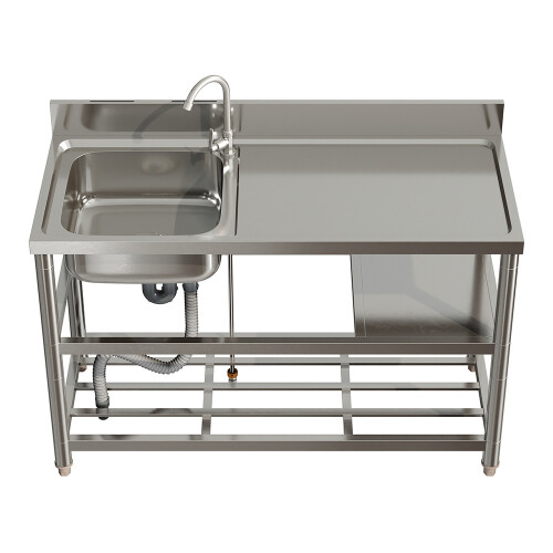 Living And Home Stainless Steel One Compartment Sink with Shelves 1