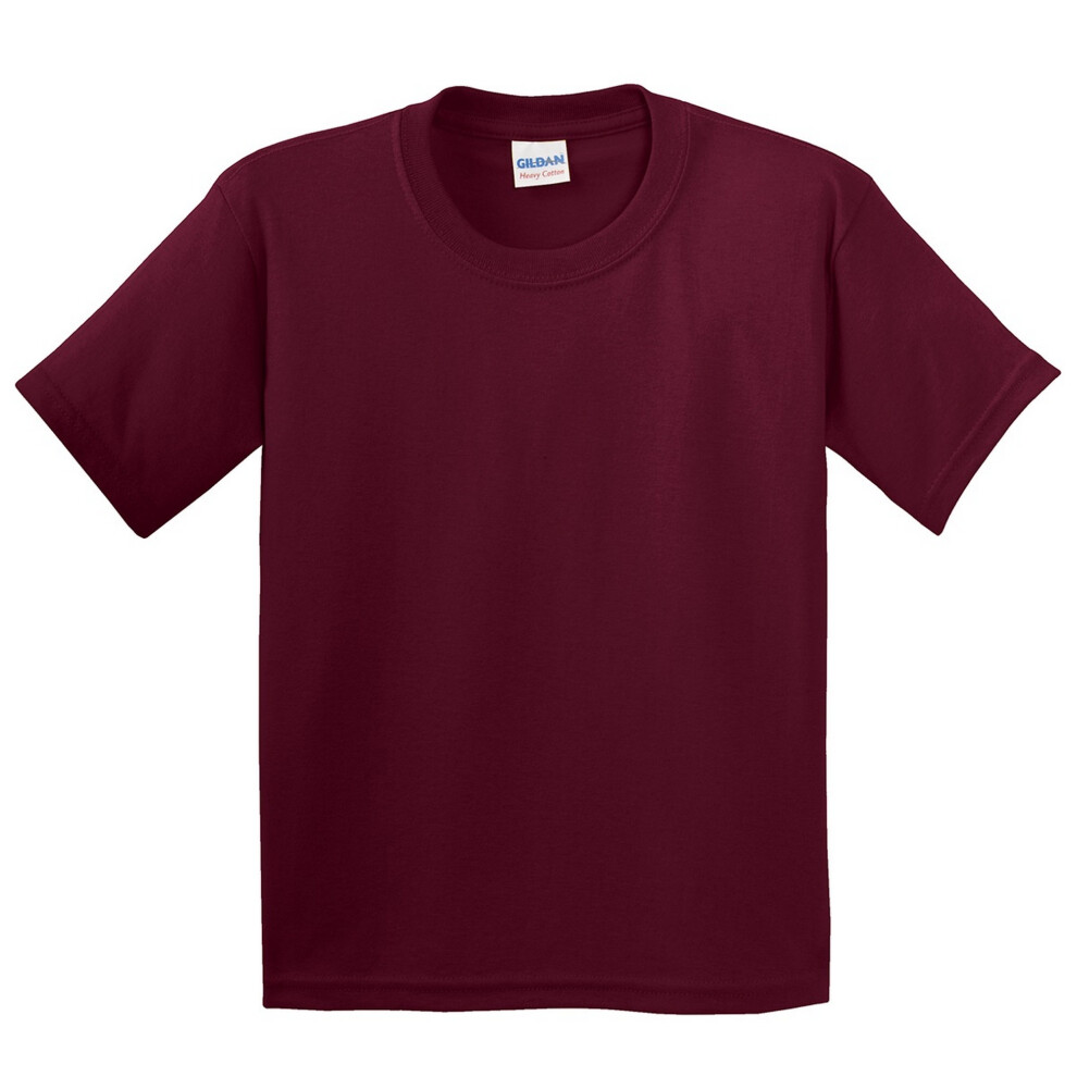 (XL, Maroon) Gildan Childrens Unisex Heavy Cotton T-Shirt (Pack Of 2)