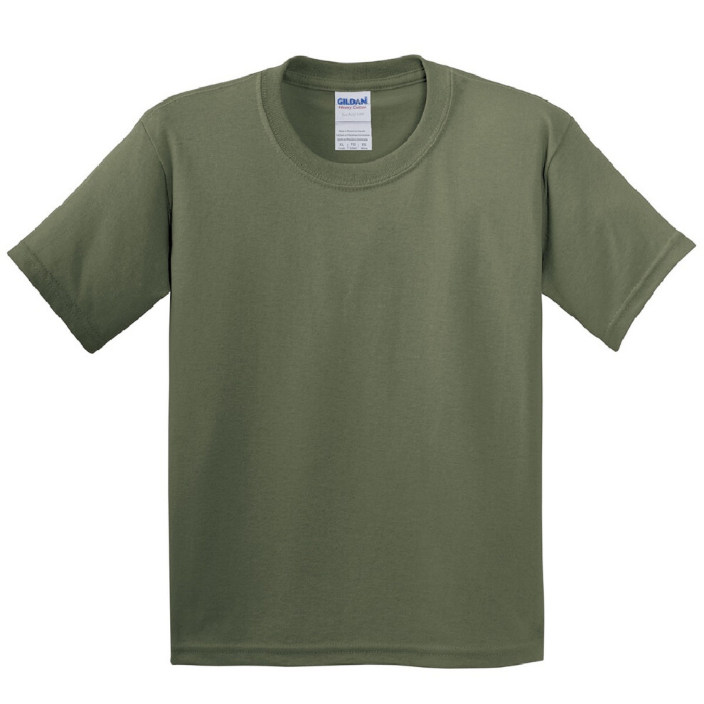 (XL, Military Green) Gildan Childrens Unisex Heavy Cotton T-Shirt (Pack Of 2)