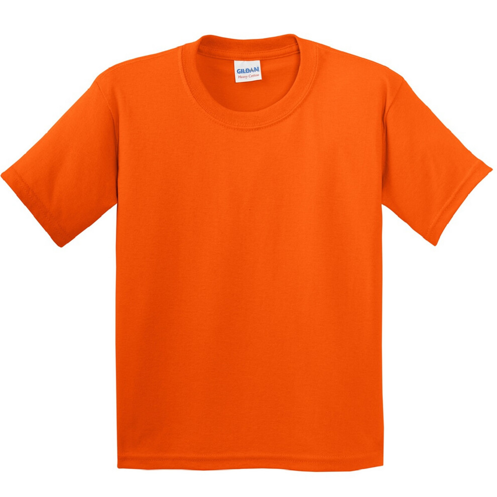 (XL, Orange) Gildan Childrens Unisex Heavy Cotton T-Shirt (Pack Of 2)