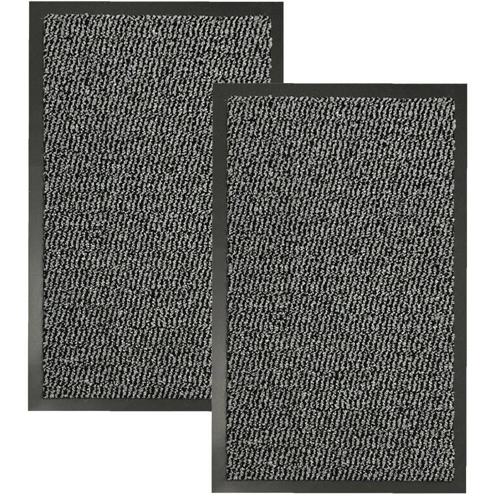 (Grey/Black, (40 x 60)CM / (1.31 x 1.97)ft - Pack of 2) KAV Durable Non-Slip Door Mat Dirt Trapper