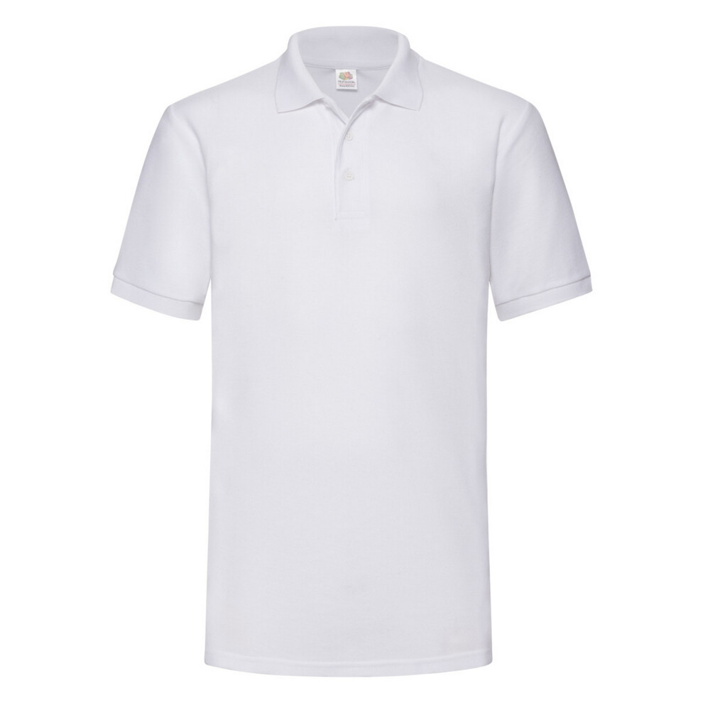 (L, White) Fruit Of The Loom Mens 65/35 Heavyweight Pique Short Sleeve Polo Shirt