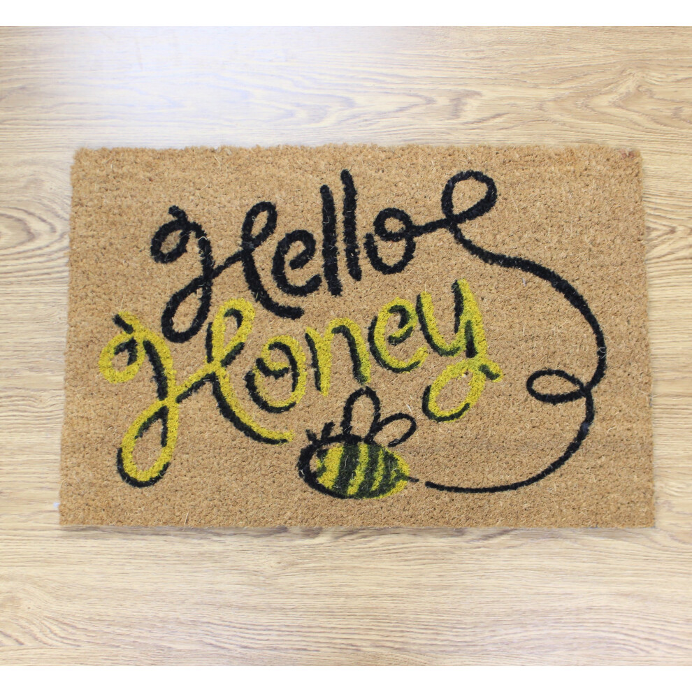 60x40cm Coir Door Mat Hello Honey Text Entrance Mat Rug Anti-Slip Dirt Scraper