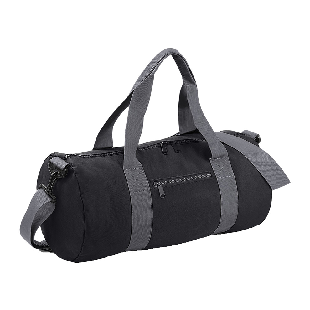 (One Size, Black/Grey) Bagbase Plain Varsity Barrel / Duffle Bag (20 Litres)-image-OPC-P52X5X6-NEW