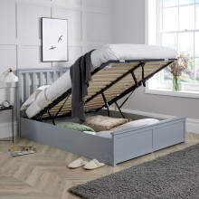 (King, Grey) Florida Wooden Ottoman Storage Bed Frame