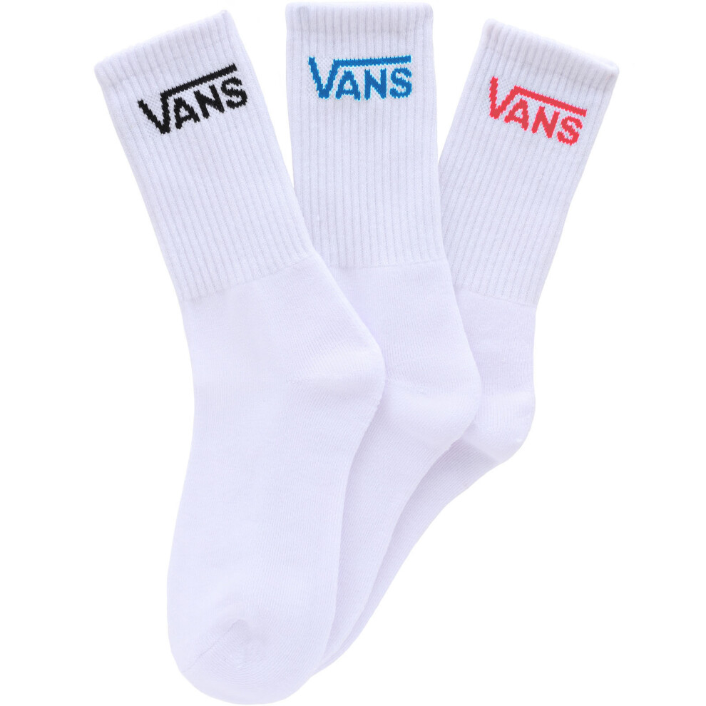 (13.5K-1 UK, White/Multi) Vans Kids Boys 3 Pack Mid Calf Casual Cushioned Sports Crew Socks