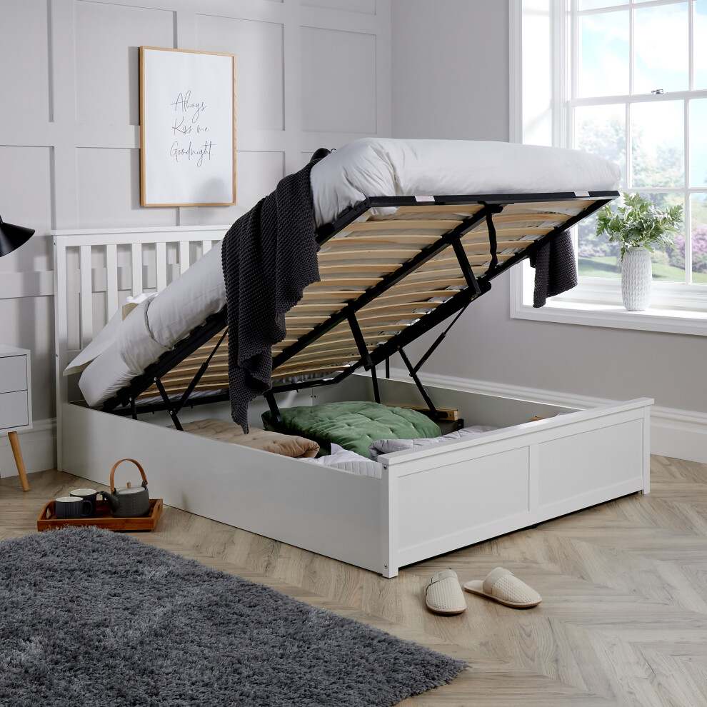(King, White) Florida Wooden Ottoman Storage Bed Frame