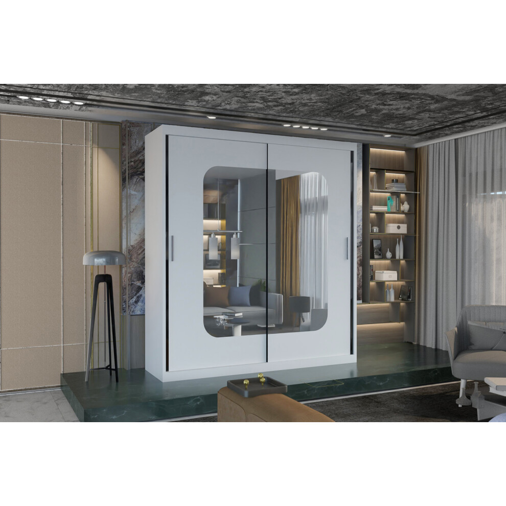 (White, 180cm) Miraak Double Sliding Mirror Door Wardrobe