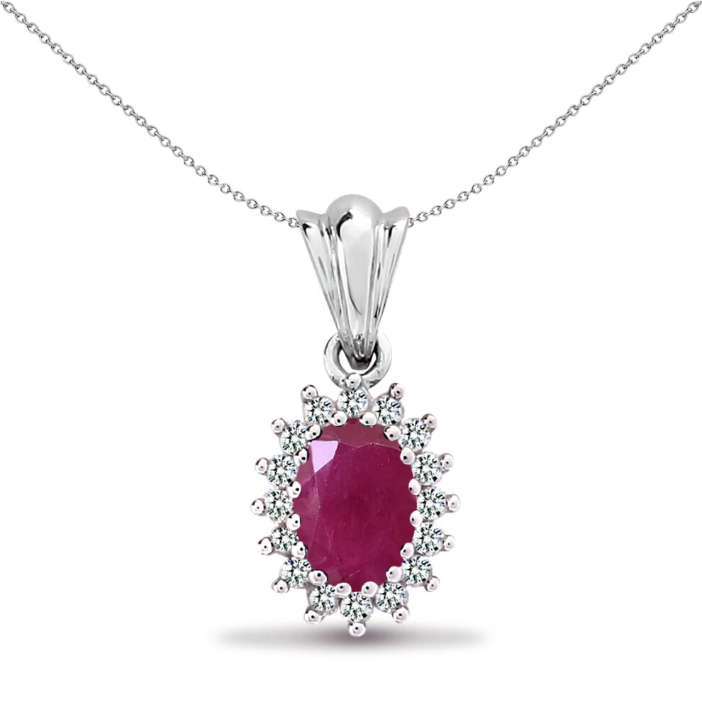 Jewelco London 9ct White Gold Cluster Set H I2 0.12ct Diamond and Oval Red 0.56ct Ruby Royal Cluster Pendant - 9P162