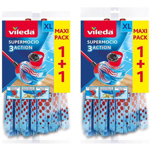 Vileda Vileda Supermocio 3Action XL Mop Head Replacement 2 Twin Packs