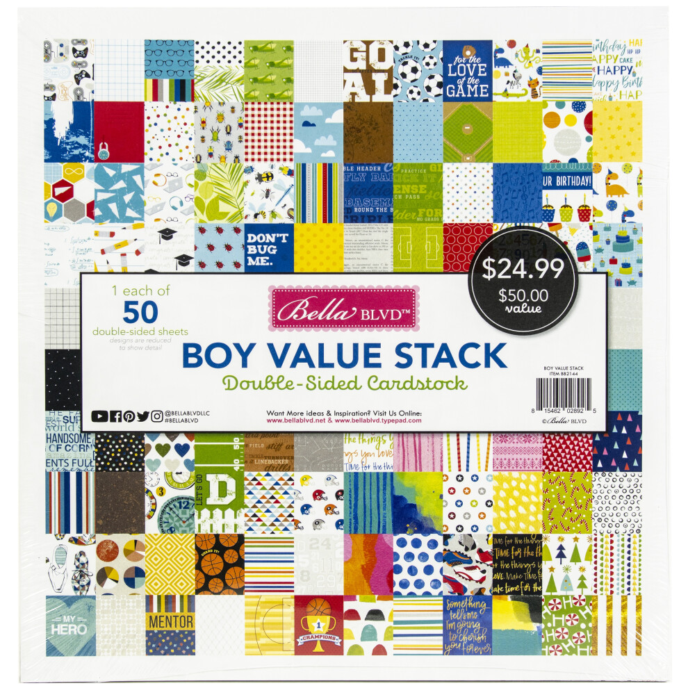 Bella Blvd Double-Sided Cardstock Stack 12"X12" 50/Pkg-Boy BB2144