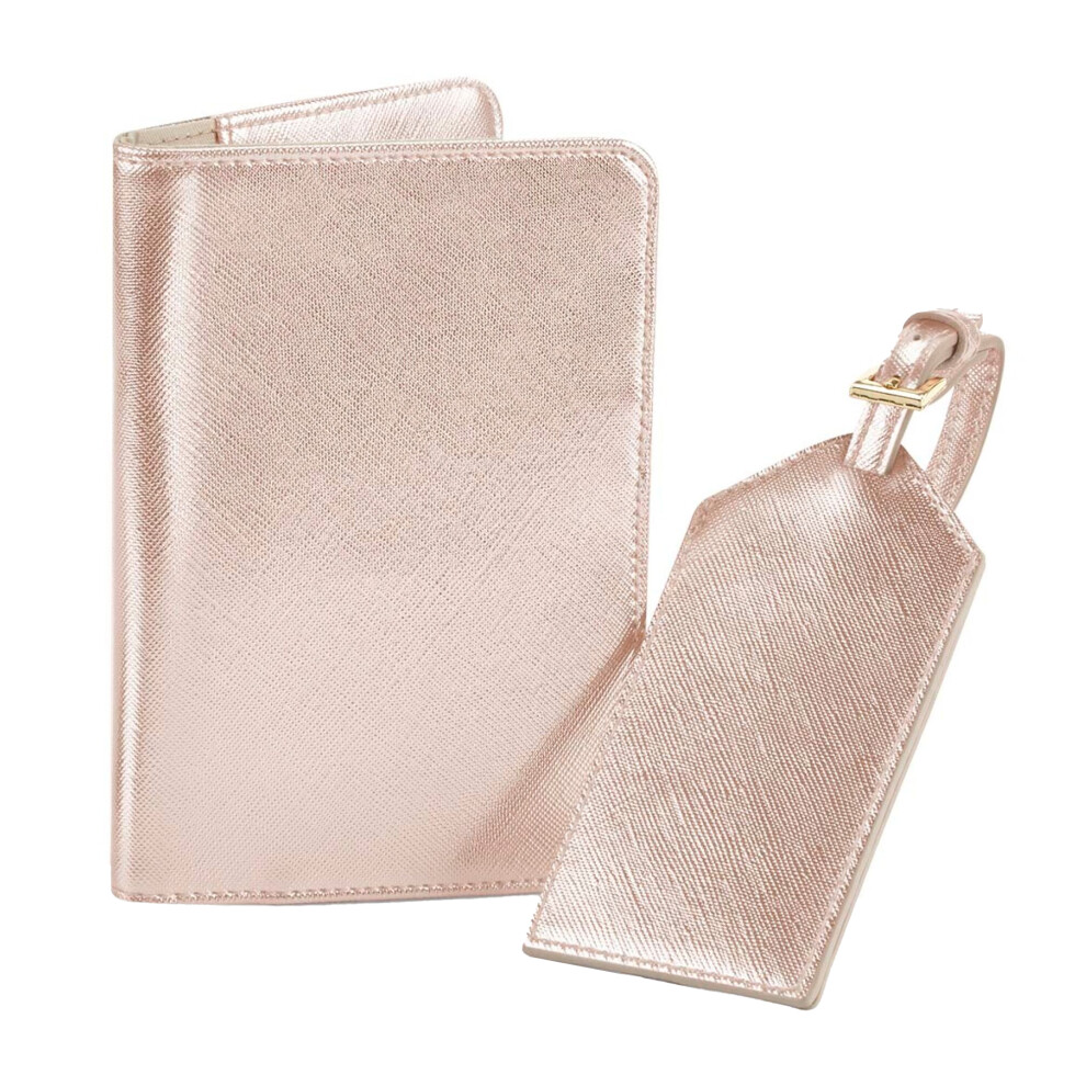 (One Size, Rose Gold) Bagbase Boutique Passport Holder and Luggage Tag Set