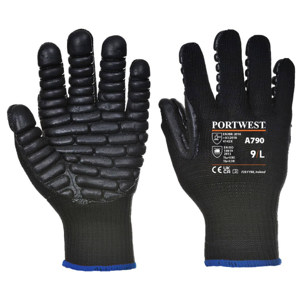 (M, Black) Portwest Unisex Adult A790 Anti-Vibration Gloves