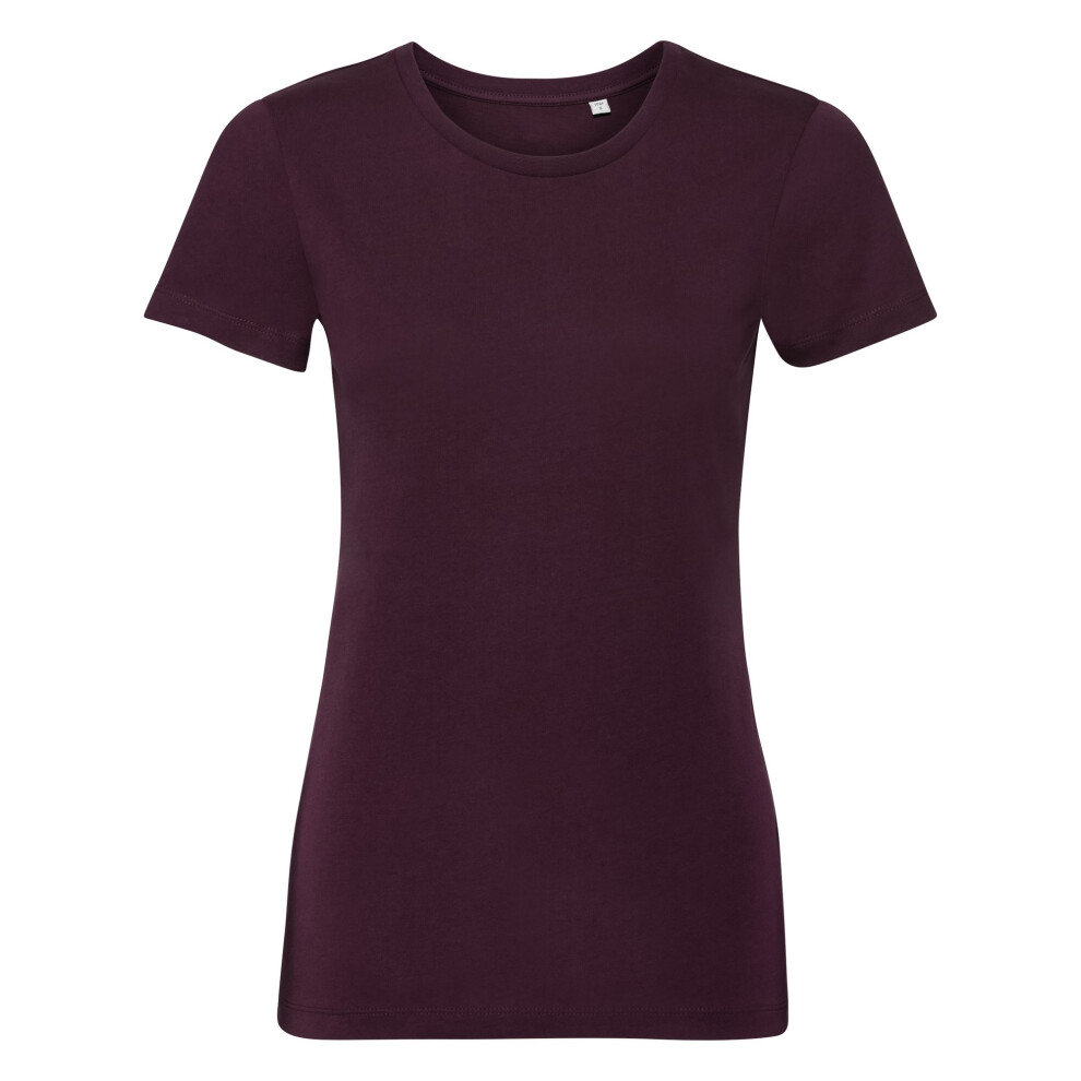 (XS, Burgundy) Russell Womens/Ladies Authentic Pure Organic Tee