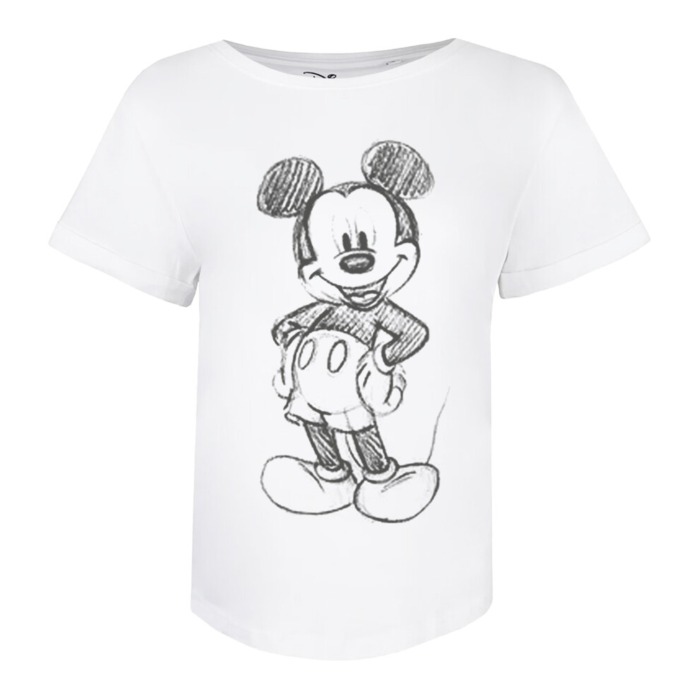 (L, White) Disney Womens/Ladies Mickey Mouse Sketch T-Shirt