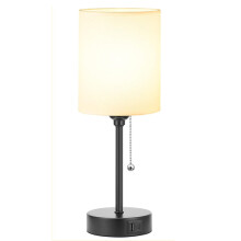 Bedside Table Lamp with USB-C & USB-A Ports, 3 Color Temperatures (3000K-5000K), Pull Chain, White Linen Shade, 6W LED Included
