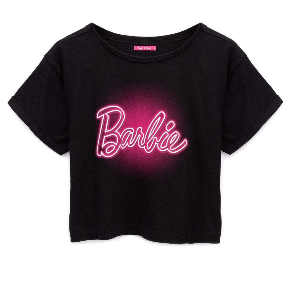 (3XL, Black/Neon Pink) Barbie Womens/Ladies Crop Top