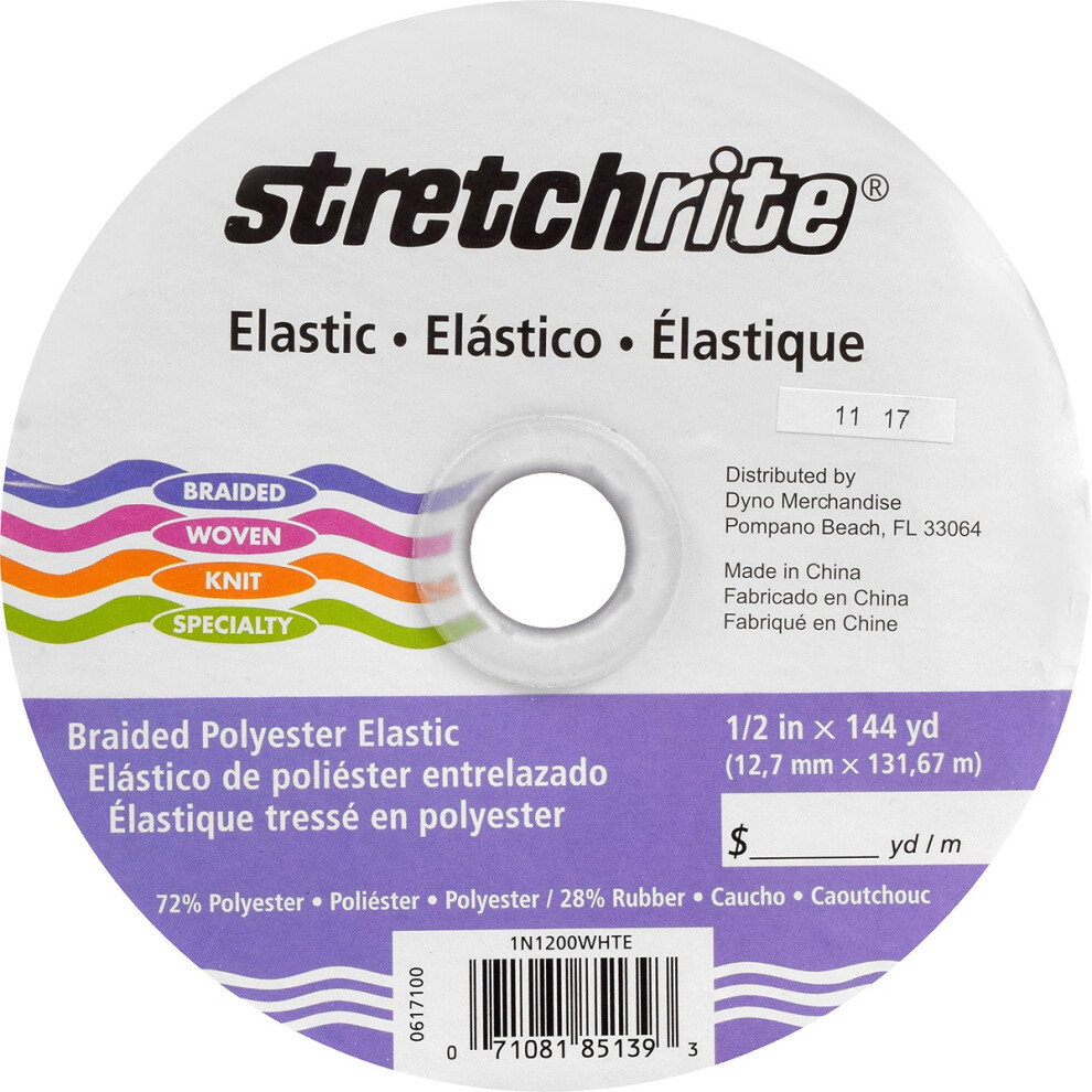 Stretchrite Braided Elastic .5"X144yd-White 1200