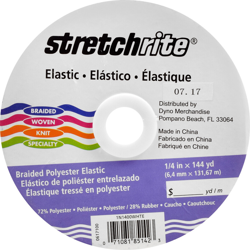 Stretchrite Polyester Braided Elastic .25"X144yd-White 1400-W