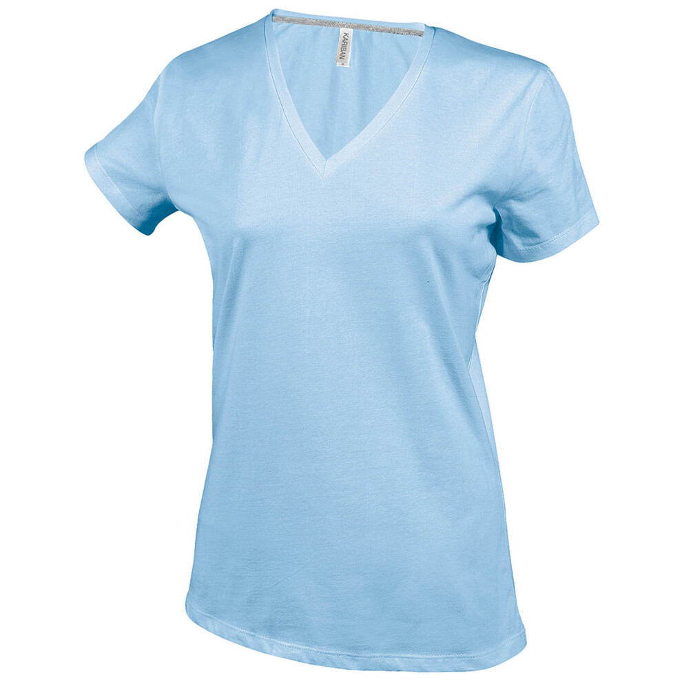 (2XL, Sky Blue) Kariban Womens/Ladies Feminine Fit Short Sleeve V Neck T-Shirt