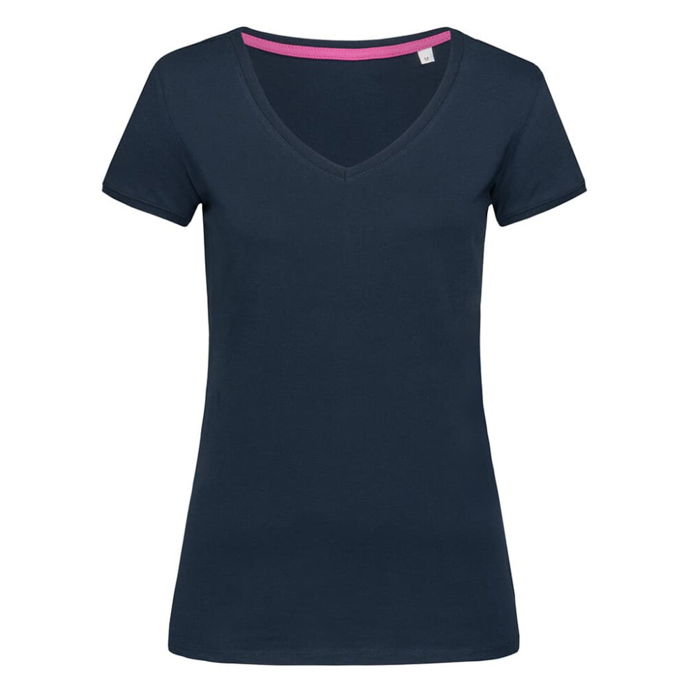 (L, Blue) Stedman Womens/Ladies Megan V Neck Tee