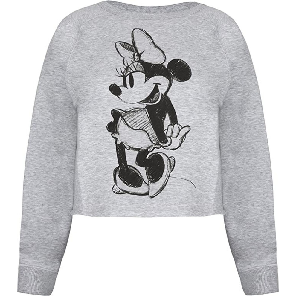 (M, Grey) Disney Womens/Ladies Minnie Mouse Sketch Crop Sweatshirt