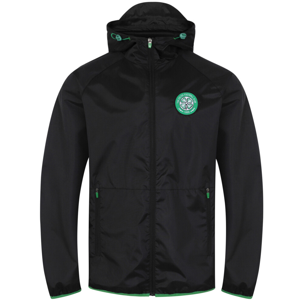 (Black Peak Hood, Large) Celtic FC Official Football Gift Mens Shower Jacket Windbreaker