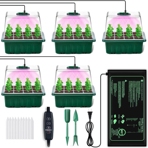 Westland Seed Starter Tray with Grow Light, 5 Pack Seed Starter Kit + Heat mat