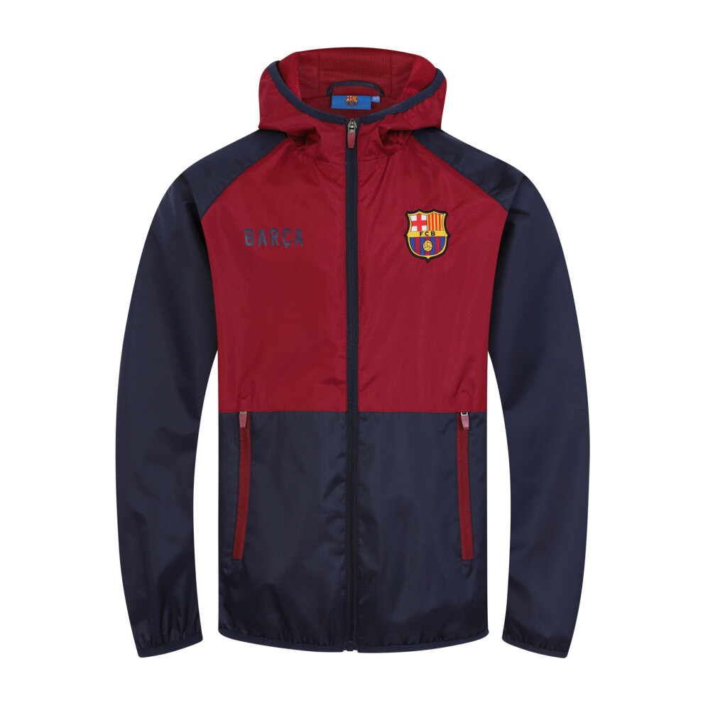 (Navy Red, 12-13 Years) FC Barcelona Official Football Gift Boys Shower Jacket Windbreaker