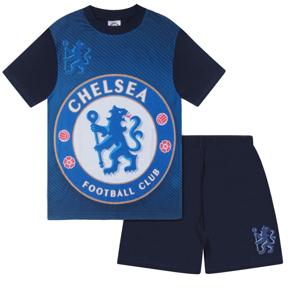 (Navy Blue, 10-11 Years) Chelsea FC Official Football Gift Boys Kids Short Pyjamas