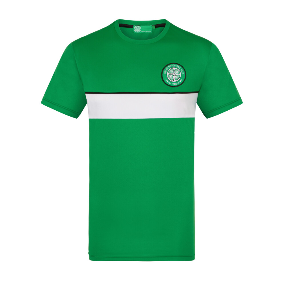 (Green White Stripe, XL) Celtic FC Official Football Gift Mens Poly Training Kit T-Shirt