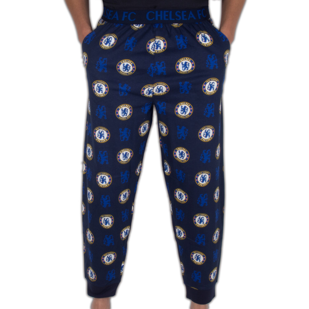 (Navy Blue, XL) Chelsea FC Official Football Gift Mens Lounge Pants Pyjama Bottoms