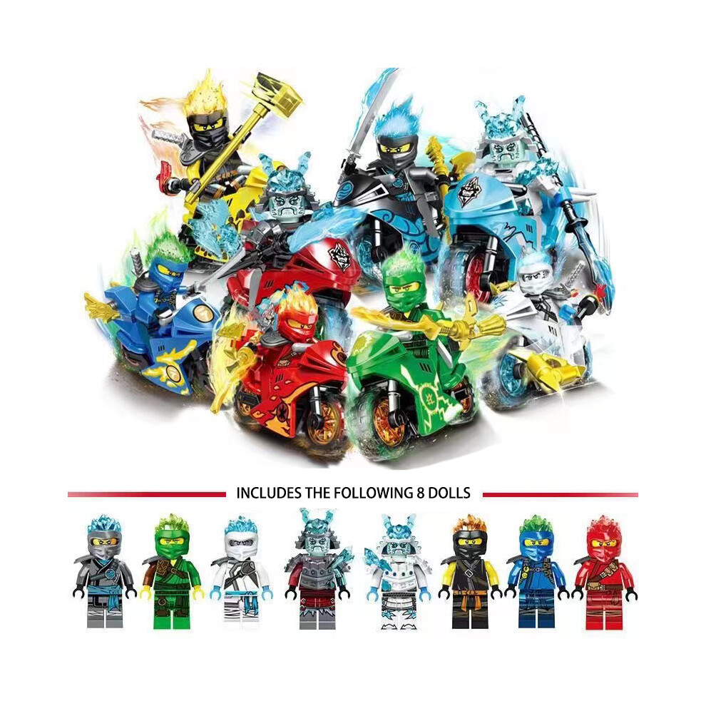 8Pcs Ninjago Motorcycle Minifigures Ninja Mini Figures Fits Blocks Toy