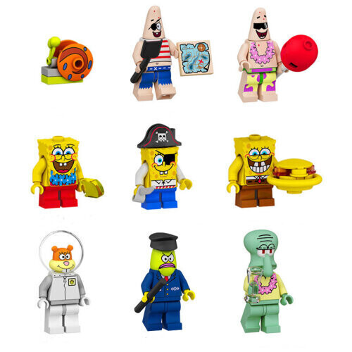 9PCS SpongeBob Doll Set Minifigures Toys Fit Lego