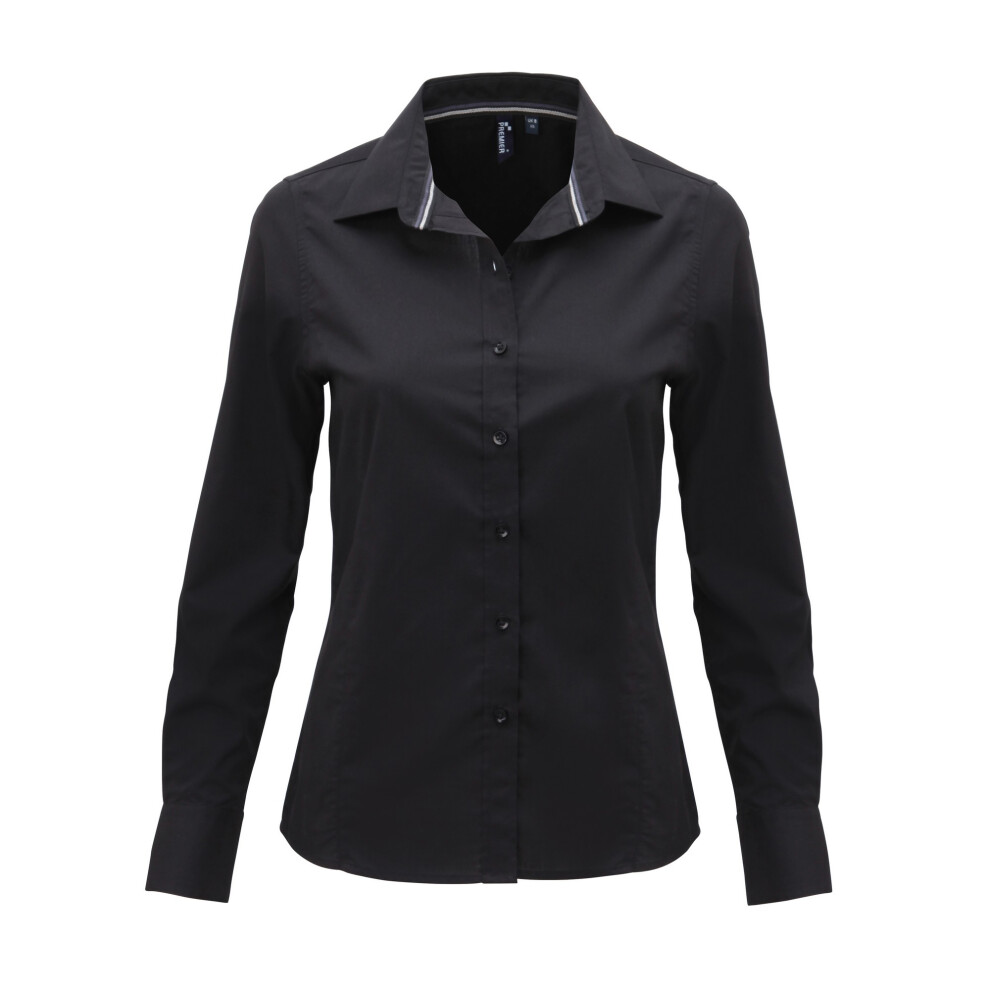 (S, Black) Premier Womens/Ladies Long Sleeve Fitted Friday Shirt