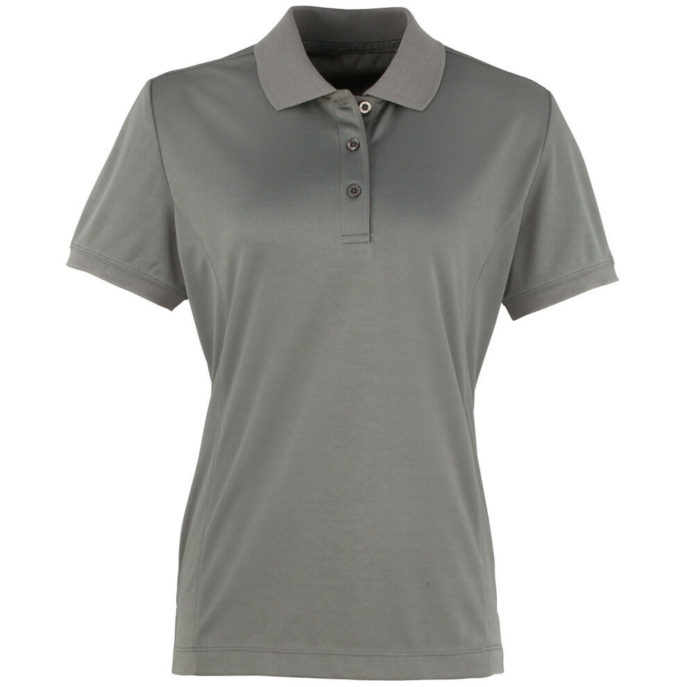 (L, Dark Grey) Premier Womens/Ladies Coolchecker Short Sleeve Pique Polo T-Shirt