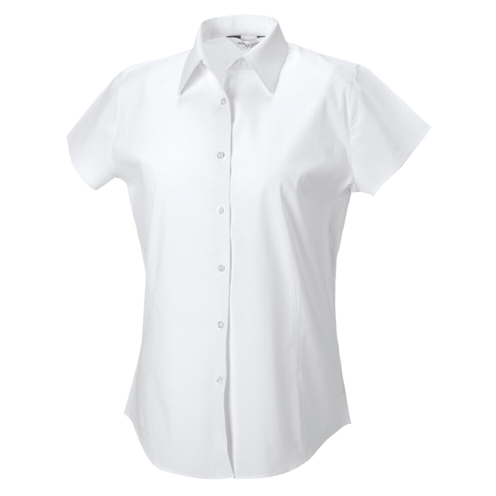 (2XL, White) Russell Collection Ladies/Womens Cap Sleeve Easy Care Fitted Shirt