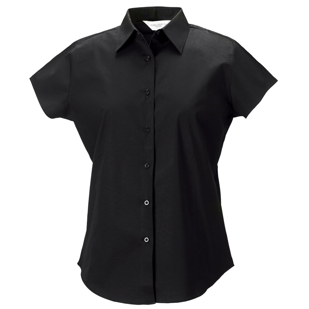 (XL, Black) Russell Collection Ladies/Womens Cap Sleeve Easy Care Fitted Shirt